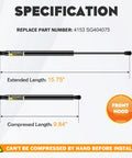 Specifications for Ford F-150 Hood Lift Supports Shocks Gas Springs Props Pack Of 2 For 2004-2008 F-150 And 2008 Lincoln Mark LT