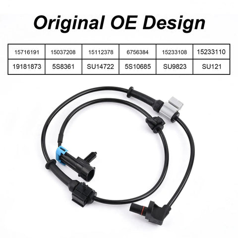 Straight Up Direct Fit Abs Wheel Speed Sensor Pair For Chevy Silverado Sierra Tahoe Avalanche Suburban Yukon 1999 To 2007 Plug And Play Front Left And Right. Close-up image showing sensor wiring and connectors.