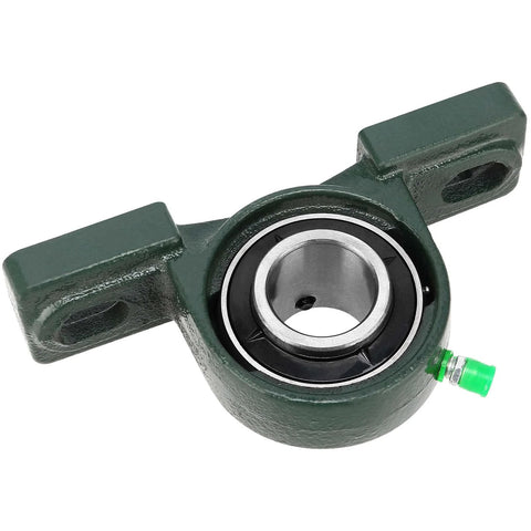 Green 1-inch bore pillow block bearing with cast-iron base and grease fitting
