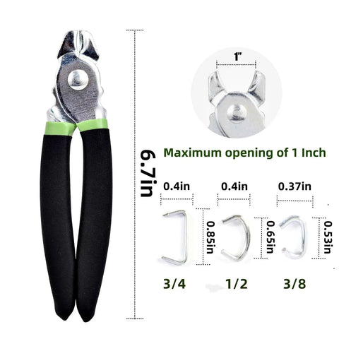 All In One 270 Piece Hog Ring Pliers Kit With Galvanized Rings In Three Eighths Inch One Half Inch And Three Quarters Inch