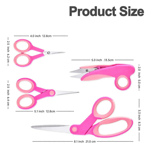 Heavy Duty Fabric Scissors Set 8 Inch, Detail Embroidery Scissors 5 Inch, Small Selvedge Scissors 4 Inch, Thread Snips 5 Inch For Tailoring, Dressmaking, Quilting, And Arts And Crafts, Pro Grade Sewing Kit size chart