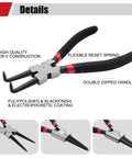 4 Pack 7 Inch Snap Ring Pliers Set With Storage Pouch Heavy Duty Internal And External Circlip Pliers Kit With Straight And Bent Jaw And Spring Loaded Mechanism Ring Remover And Retaining Tool showing flexible reset spring and double dipped handle.