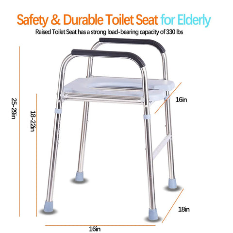 Raised Toilet Seat With Handles For Easy Lift, Standalone Toilet Safety Frame, Elevated Riser Fits Most Toilets, Supports Up To 330 Lbs, No Slip Grip