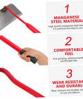 Heavy Duty Manganese Steel Hand Shovel Hoe Gardening Tool for Weeding Mowing and Planting with ergonomic red handle and features