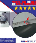 Close-up of Bosch dryer showing where Beefed-Up Dryer Door Latch Replacement 00491673 fits, with installation guide.