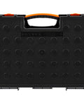 19 Removable Compartments Small Parts Organizer Box With Customizable Storage Grab-And-Go Portable Hardware Case Durable Plastic Construction Secure Locking Lid Black And Orange 16.5 By 13.2 By 2.4 Inches front view
