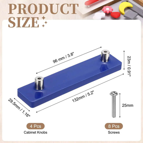 Dimensions of Four Pcs Soft Silicone Rectangle Cabinet Knobs With Double Hole Drawer Pulls In Bright Blue Include Eight M4 Screws