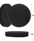 Badass 6-Inch Foam Buffing Pads for Cars, black polyurethane pads shown from side and top view, 1 inch thick, for polishing.