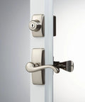Storm Door Lever Set With Keyed Deadbolt Lock In Satin Nickel, 4 Piece Replacement Kit For Screen And Storm Doors installed view