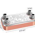 Custom Plate Heat Exchanger 2x5 Inches, 12 Plate Water To Water System with One Quarter Inch NPT Fittings, side view
