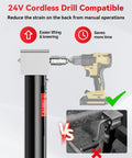 FZZD 5000-lb A-frame trailer jack powered by a 24V cordless drill; black post with a silver top.