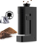 Cordless Battery Powered Electric Burr Coffee Grinder With 53mm Stainless Steel Conical Burrs with ground coffee and beans.
