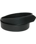 Big And Tall Leather Work Belt With No Scratch Design And Hook And Loop Closure, 1 3 Eighths Inch Wide, Made In USA, Size 48, Airport Friendly, No Metal Buckle, Black Leather For Everyday Duty.