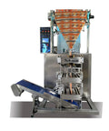 High-Speed Multi-Lane Packaging Machine For Paper Cartons And Food Products Gluing Wrapping System shown with vertical cone feeder.