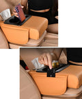 Tan 5 In 1 Armrest Cushion Organizer For Sedans With Side Storage Pockets Cup Holder Tissue Box Slot Phone Slot