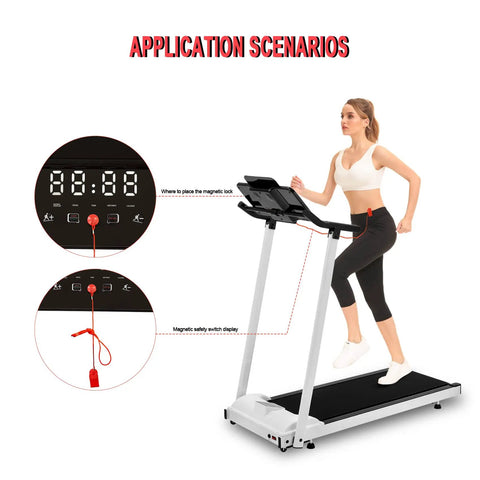 Woman using Magnetic Safety Switch For Treadmills Universal Magnetic Lock Emergency Stop Clip On Device For Treadmills on a treadmill
