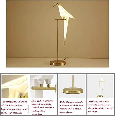 Bird Themed Modern Art LED Floor Lamp For Home And Office with PVC shade, gold base, and bird design, tall standing light