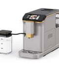 Fully Automatic Espresso Coffee Machine With 20 Bar Pump And 15 Adjustable Grind Settings Featuring A Built In Milk Frother Tft Touchscreen, compact design, stylish silver finish.