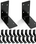 20 Pieces Heavy Duty Steel L Brackets 4x4x2 Inch Black Corner Supports 90 Degree Right Angle Shelf Hardware For Wood Bookcases Beds Furniture Built Tough Super Sturdy Quick Install set displayed with corner brackets.