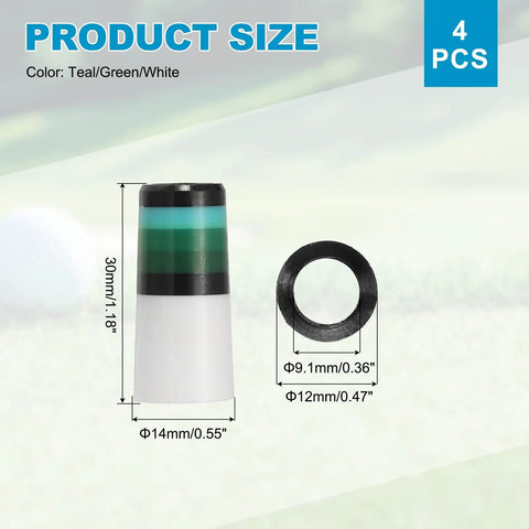 4 Pack Golf Club Ferrules For 0.35 Inch Tapered Steel Shafts, Lightweight Plastic Covers, Teal Green White Finish dimensions