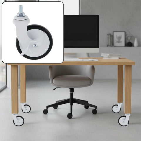 Office desk with 3 Inch Swivel Casters With M8x15mm Threaded Stem, Quiet PP Wheels, 4 Pack For Carts, Trolleys, Equipment And Furniture