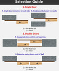 Selection guide for 24ft Sliding Barn Door Track System Kit for ceiling mount, showing installation options for single and double doors.