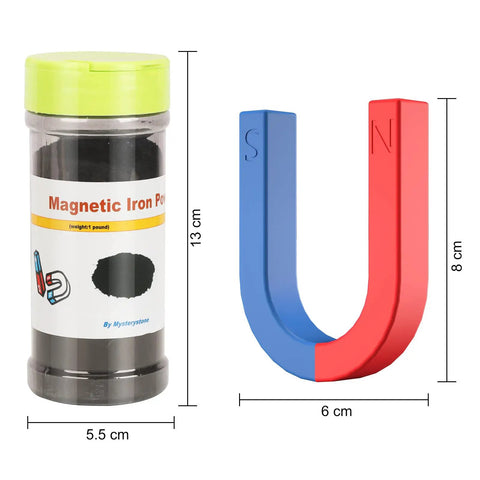 Hands On Science Magnets Experiment Kit For Kids And Students, Cool Physics And STEM Tools, U-shaped magnet and iron filings jar
