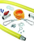 Gas Hose With Quick Disconnect 1/2-Inch NPT, 36-Inch Long, Includes Installation Kit For Commercial Kitchens with accessories.