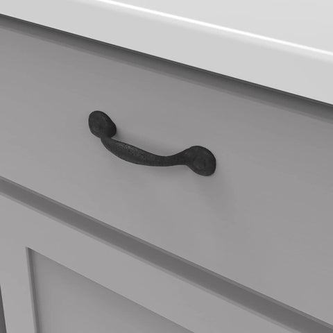 Solid Core Cabinet Pulls 10 Pack Black Iron Rustic Style Handles For Doors And Dresser Drawers 3 Inch Center To Center Built To Last Kitchen Cabinet Hardware Refined Rustic Collection, mounted on a white drawer