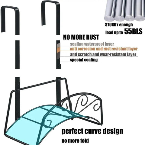 Heavy Duty Metal Hose Stand With Wall Mount Or Hanging Bracket, black sturdy steel with rust-resistant coating, curved design