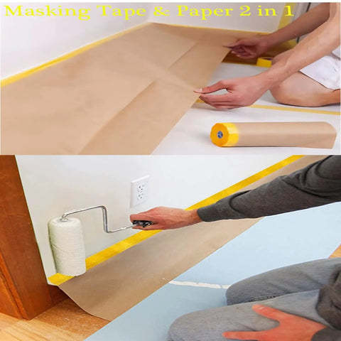Adhesive Masking Paper Roll No Fuss 20 Inch by 50 Feet for Auto Body and Wall Masking applied to protect surfaces during painting
