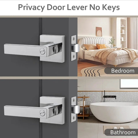 Polished Chrome Door Lever Set 6 Pack Heavy Duty Privacy Interior Door Handles for Bedroom and Bathroom