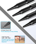 4-Piece Nail Punch And Center Punch Set With Hardened Cr-V Steel And Non-Slip Knurled Grips shown in detail with marking examples