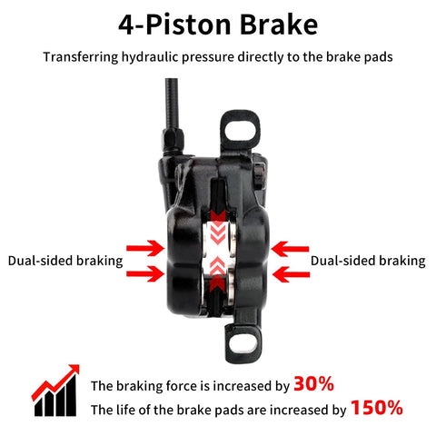 Amazon ZTZ 4-Piston hydraulic brake set for eBike, front 850mm and rear 1600mm, pre-bled with mounting adapters