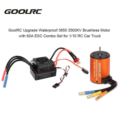 Waterproof 3650 3500KV Brushless Motor With 60A ESC Combo For 1/10 RC Car Truck, copper windings, 3.175mm shaft, 4 pole