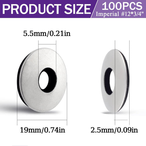 Front and side views of stainless steel bonded sealing washer with neoprene/EPDM; outer 19mm, inner 5.5mm, thickness 2.5mm.
