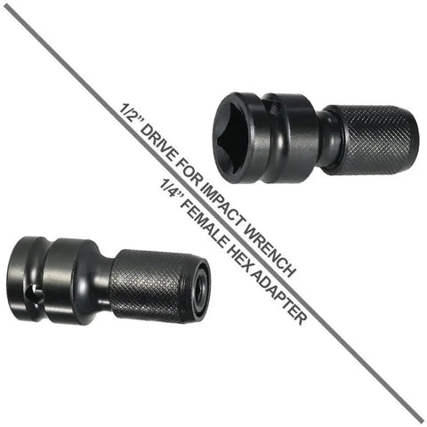 Quick Release 1/2 Inch Square Drive to 1/4 Inch Hex Female Socket Adapter Chuck Converter for Impact Wrenches and Ratchets