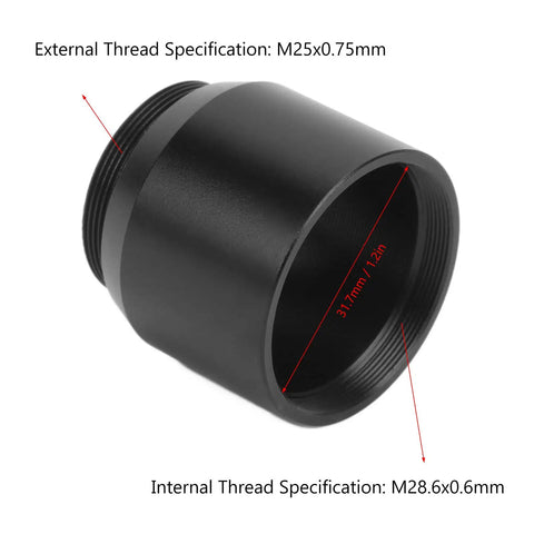 1.25 Inch Eyepiece To C CS Mount Telescope Adapter With M25x0.75 External Thread shown from side angle