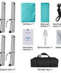 Beach Shade Canopy Tent With Sidewalls 10 by 10 Feet 6.6 Feet Tall UPF 50 Plus Sun Shelter kit items displayed