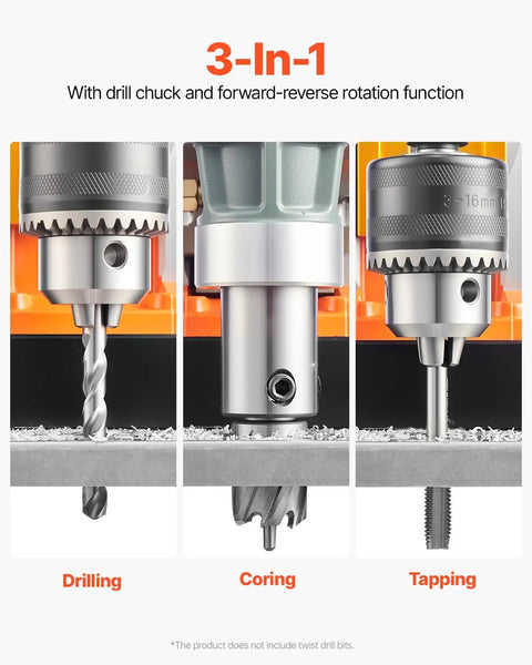 3-in-1 Heavy Duty 1450W Magnetic Drill Press With Rocking Horse Magnet for drilling, coring, and tapping on steel.