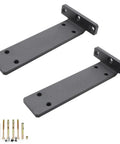 Heavy Duty Built Tough Floating Shelf Brackets 6mm Thick Steel L Brackets For Wall Mounted Shelves Hidden Hardware With Screws 2 Pack Black 150mm Long Durable Coating Smooth Edges Easy Install, black steel pair with screws