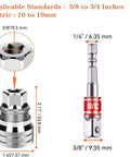Universal Adjustable Socket Wrench With Adapter 10-19mm 3/8 To 3/4 Inch Ratchet Wrench Sleeve showing dimensions and standards