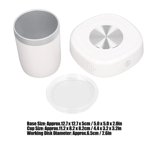 Dope Two In One Desk Drink Heater And Chiller With Matching Mug One Touch Switch, showing device and cup sizes.