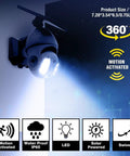 Extreme 360 Solar Outdoor Light With Motion Sensor Weatherproof Wireless LED Flood Light mounted on a wall, illuminated at night.