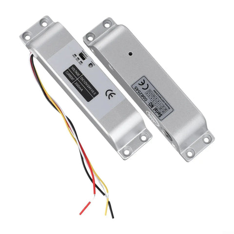 Heavy Duty Stainless Steel Electric Drop Bolt Lock With Adjustable Zero To Six Second Delay For Daily Entry Doors, silver housing with wires.