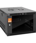 Heavy Duty 6U Wall Mount Server Rack With Smart Thermostat Cooling Dual Quiet Fans Lockable Glass Enclosure showing front view.