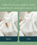 Before and after comparison of white shirt using Travel and Laundry Stain Remover for Clothes and Baby Gear Unscented.
