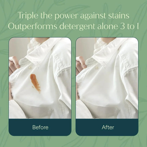 Before and after comparison of white shirt using Travel and Laundry Stain Remover for Clothes and Baby Gear Unscented.