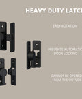 90 Degree Zinc Alloy Barn Door Lock Latch, Heavy Duty Security Lock For Bathroom Garage Bedroom And Cabinet, Black