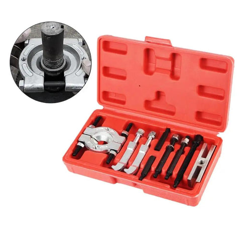 Heavy Duty 9 Piece Bearing Separator And Puller Set Comes With Red Case For Car Truck Motorcycle Mechanics On The Job Handles Various Sizes Easily For Home DIYers Who Need Gear To Fix Engines Smoothly Without Worry Works Flawlessly Every Time You Try, 9-piece steel set in red case